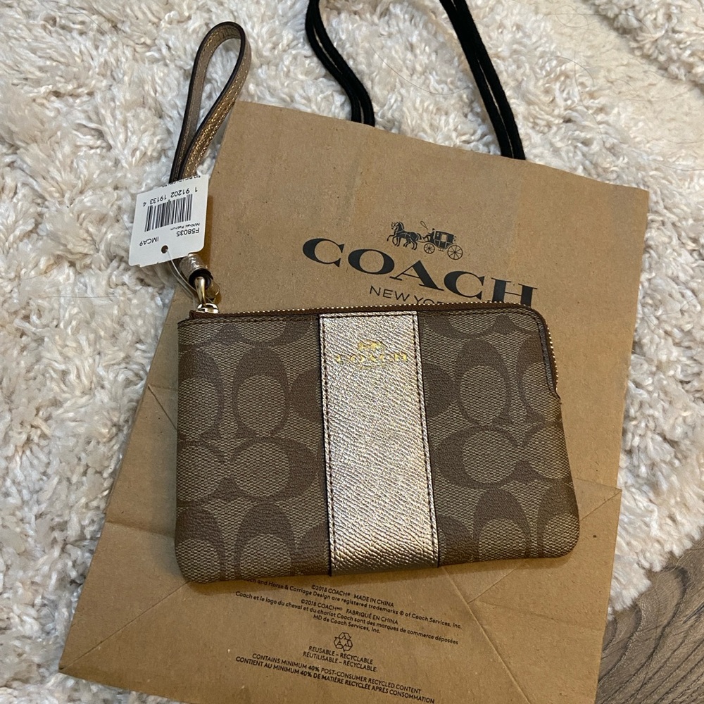 Coach Tan and Gold Wristlet